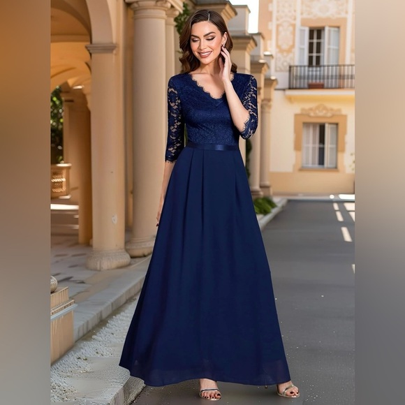 Missmay Dresses & Skirts - MISSMAY Women's Formal Floral Lace 2/3 Sleeves Long Evening Party Maxi Dress